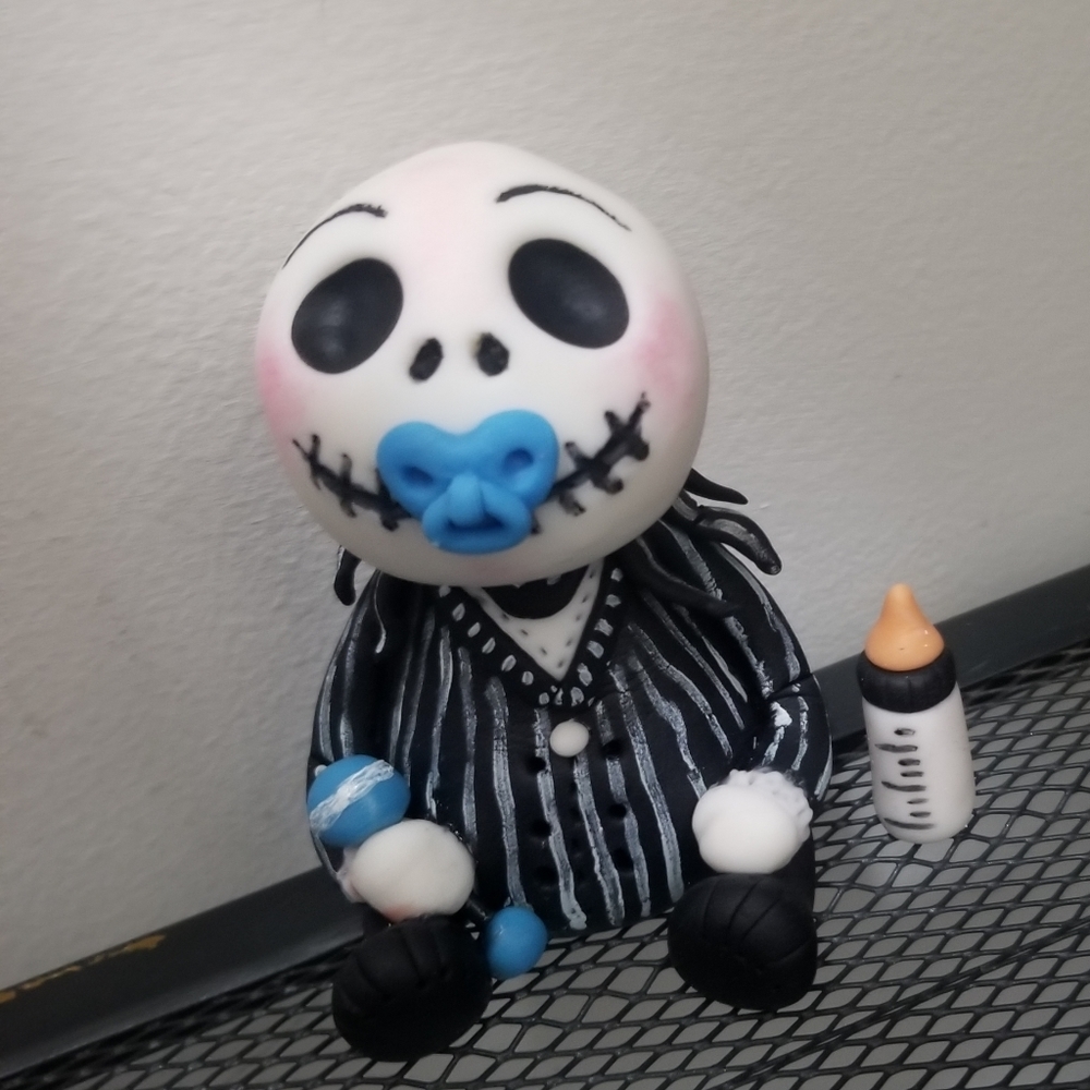 COPY - Handmade Fondant Baby Jack Skellington Cake Topper Set
